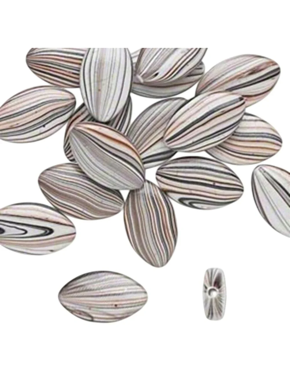 Vintage Y2K Striped Marquise Oval Brown Black White 25x15mm Acrylic Beads 10 pcs